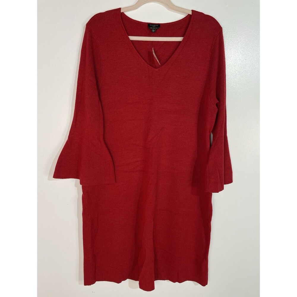 Talbots Dress XLP Red Merino Wool Office Professional Old Money Academia READ